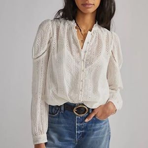 Anthropologie Embroidered Eyelet Button-down Shirt
